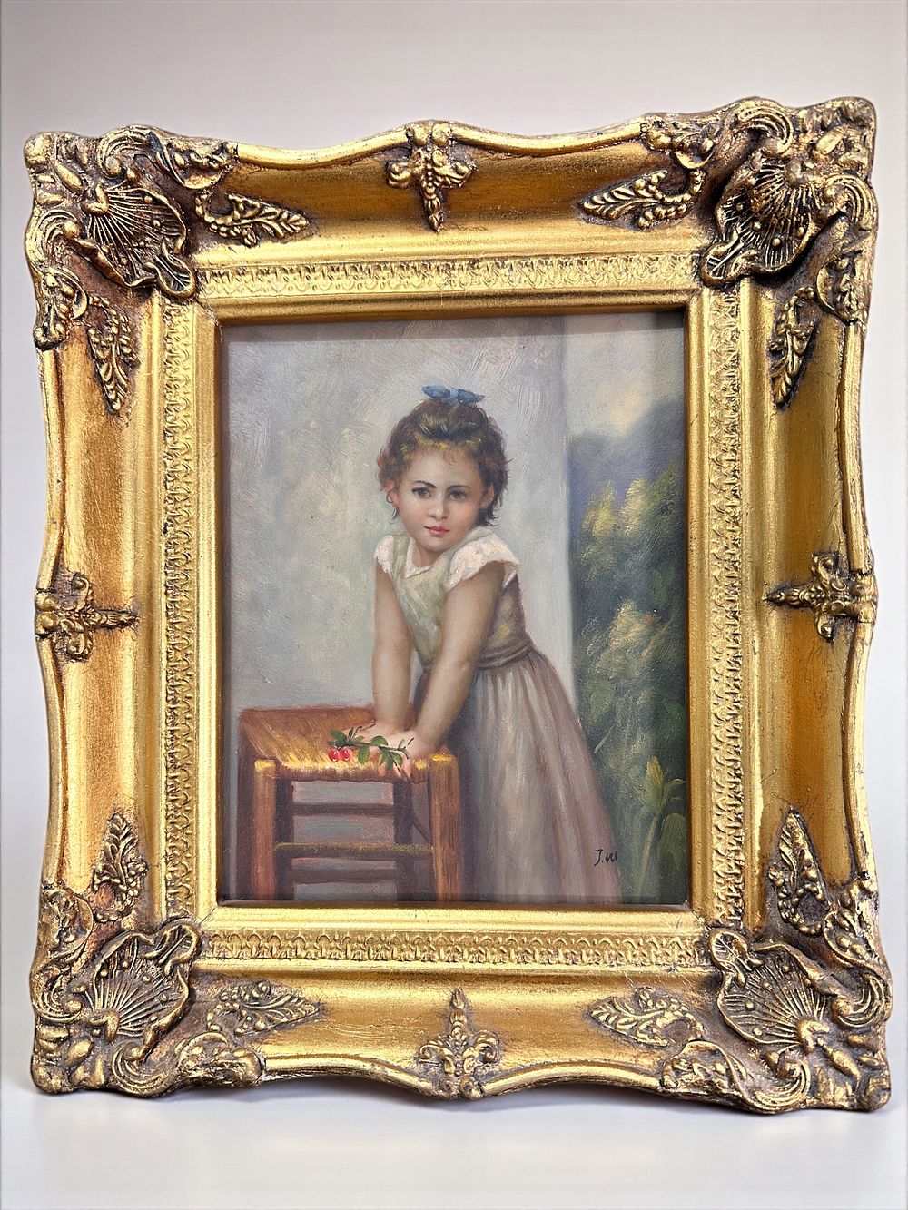 ציור עתיק, דמות ילדה, שמן על עץ