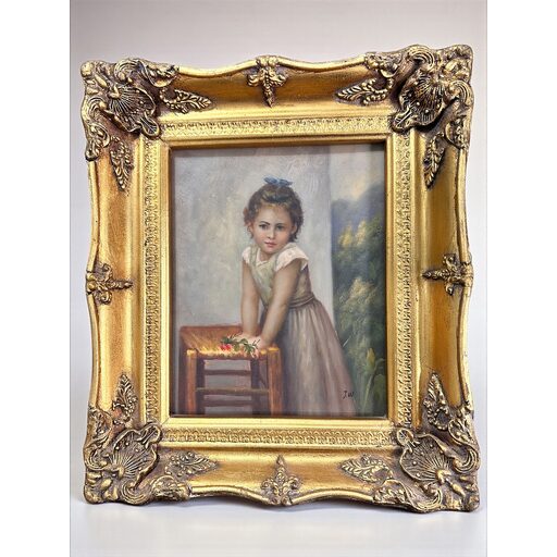 ציור עתיק, דמות ילדה, שמן על עץ